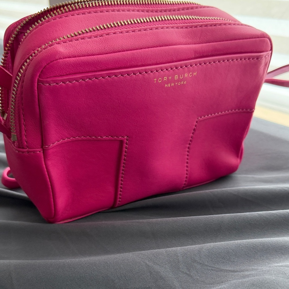 Tory Burch hot pink Leather Double-Zip Crossbody